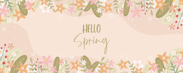 Hand drawn spring flower banner