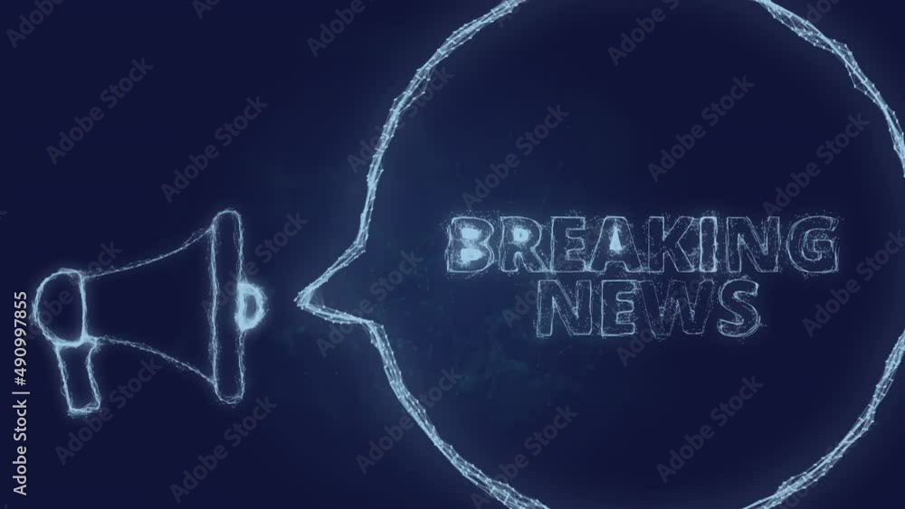 Poster Megaphone banner with speech bubble and text breaking news. Plexus style of green glowing dots and lines