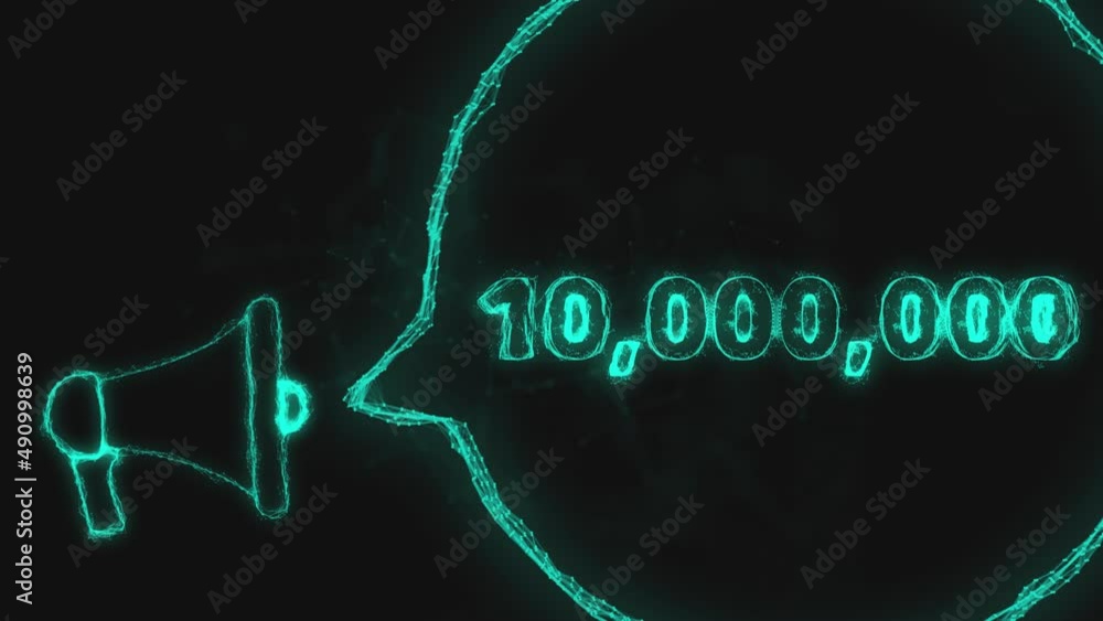 Poster megaphone banner with speech bubble and 10000000 number. 10 million likes, followers. plexus style o