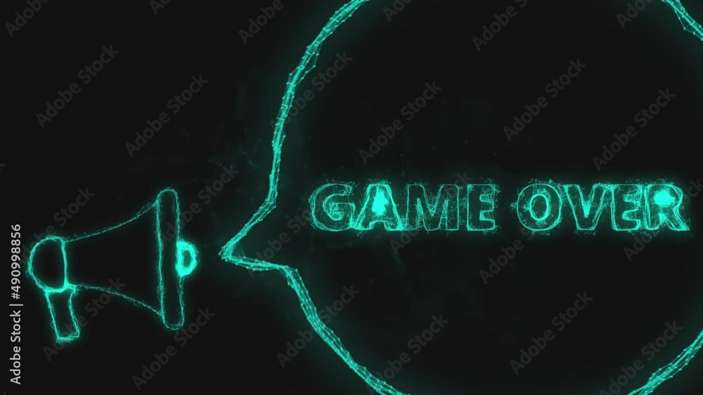 Poster Megaphone banner with speech bubble and text game over. Plexus style of green glowing dots and lines