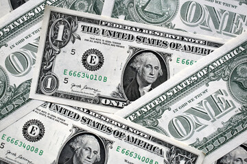 Money background with 1 US dollar bills 