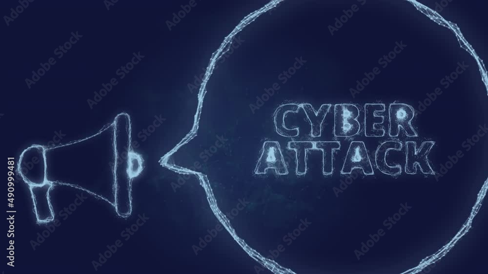Aufkleber Megaphone banner with speech bubble and text cyber attack. Plexus style of green glowing dots and lines