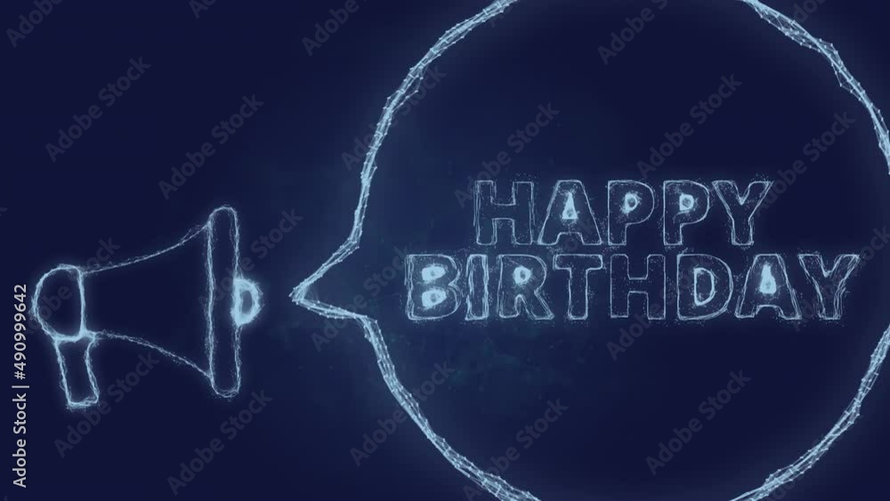 Poster Megaphone banner with speech bubble and text happy birthday. Plexus style of green glowing dots and lines
