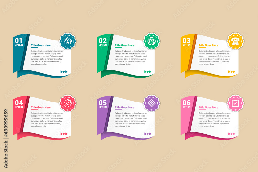 Poster modern design infographic flags with six steps. vector illustration design template using pastel col
