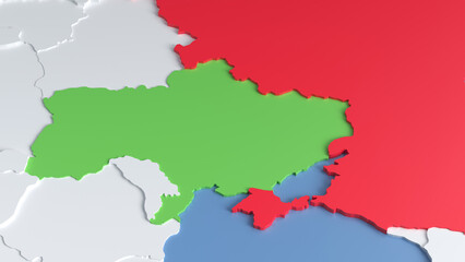 Obraz premium Map of Russia and Ukraine on the world map. The borders of Russia and Ukraine. Representation of the limits of the possibility of war, 3d render.