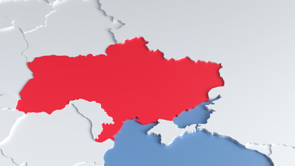 Map of Russia and Ukraine on the world map. The borders of Russia and Ukraine. Representation of the limits of the possibility of war, 3d render.
