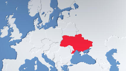 Map of Russia and Ukraine on the world map. The borders of Russia and Ukraine. Representation of the limits of the possibility of war, 3d render.