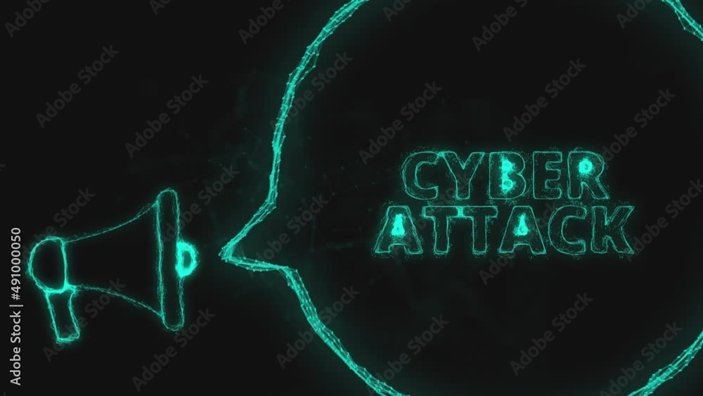 Aufkleber Megaphone banner with speech bubble and text cyber attack. Plexus style of green glowing dots and lines