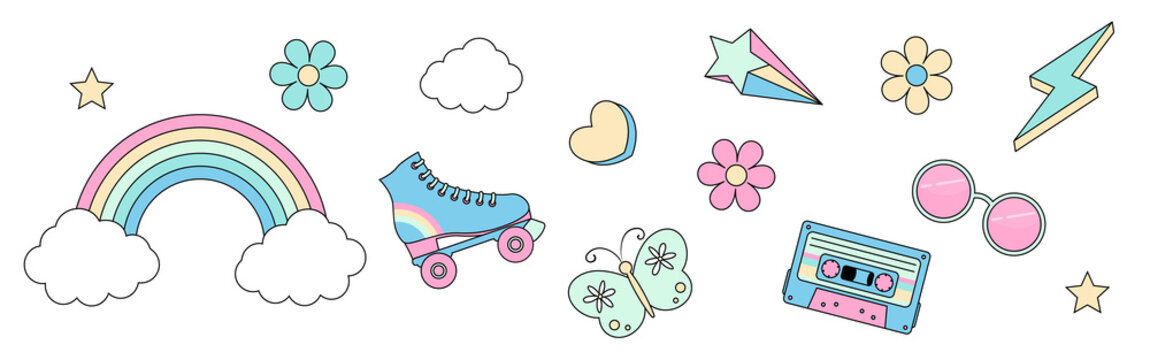 vector background with a set of 90's style icons for banners, cards, flyers, social media wallpapers, etc.