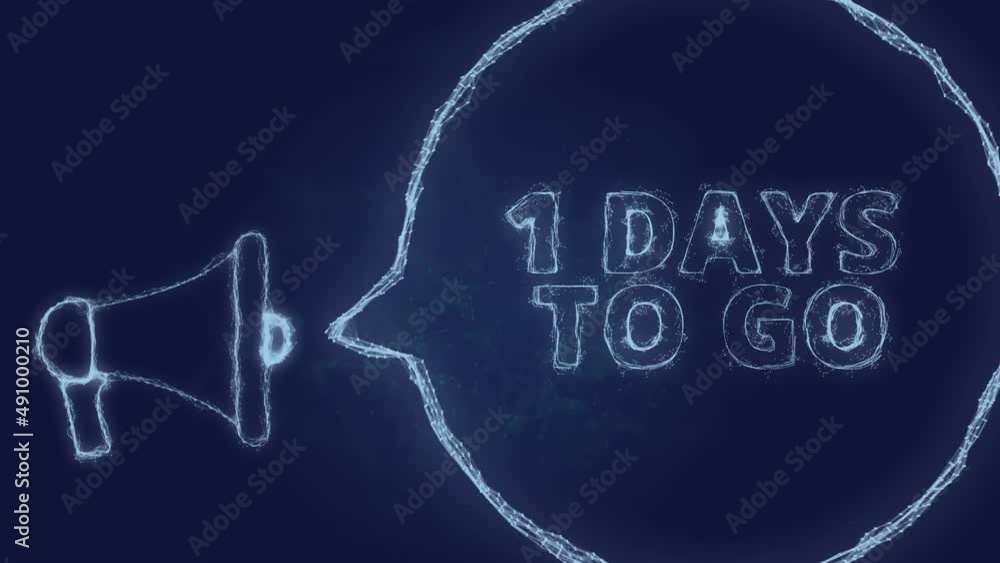 Poster Megaphone banner with speech bubble and text 1 day to go. Plexus style of green glowing dots and lines