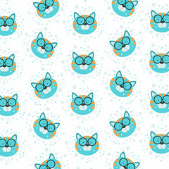 Seamless pattern of cute cat head in glasses. pattern For valentine,
bed sheets, cover bed, baby pajamas, print, packaging, decoration, wallpaper and design