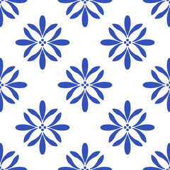 Fototapeta na wymiar Azulejos portuguese traditional ornamental tile, blue and white seamless pattern