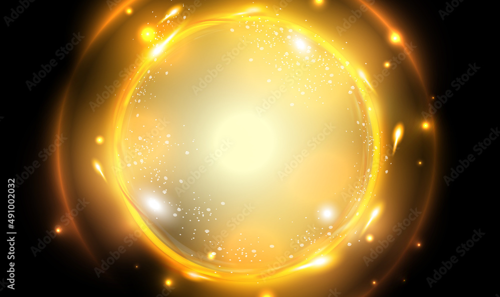 Poster round light explosion or blast wave. rotating rings with shine rays. abstract circles and rings with