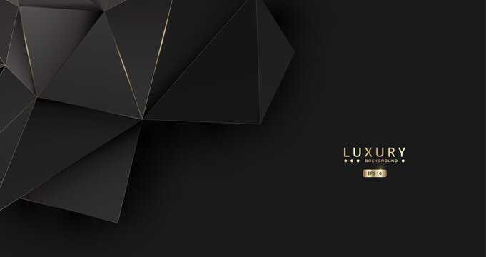 Luxury black gold background with solid black low poly background, abstract geometric triangular style. vector illustration graphic design background template.