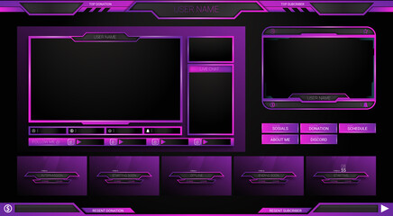 twitch Stream Facecam OBS Template Purple overlay design Pack . modern template illustration vector