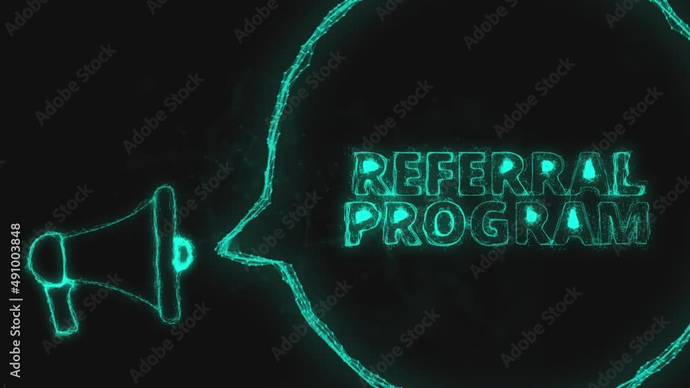 Aufkleber Megaphone banner with speech bubble and text referral program. Plexus style of green glowing dots and lines