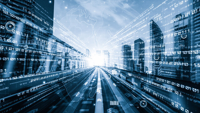 Business data analytic with tacit intelligent software making marketing strategy . Concept of smart digital transformation and technology disruption that changes global trends in new information era .