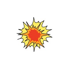Comic explosion. Bomb explosion, meteorite fall, smoke cloud or fire flash. Atomic boom or dynamite detonation, doodle style, vector cartoon hand drawn color isolated single illustration