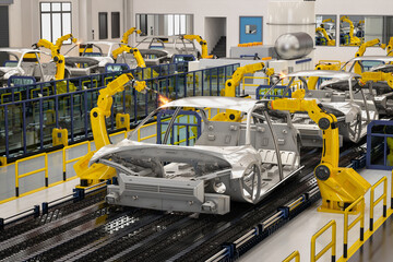 Automation robot assembly line in car factory