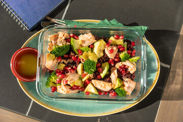 Mixed salad with broccoli and pomegranate