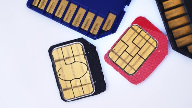 memory cards and sim cards rotate close-up