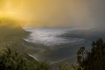 Mount Bromo volcano (Gunung Bromo) during sunrise from viewpoint on Mount Penanjakan, in East Java (Jawa Timur), Indonesia.