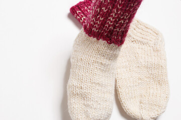 knitted wool socks on a white background