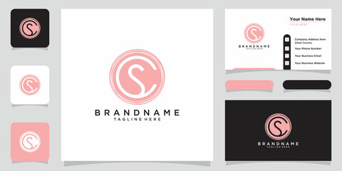 Alphabet CS or SC illustration monogram vector logo template with business card design - obrazy, fototapety, plakaty