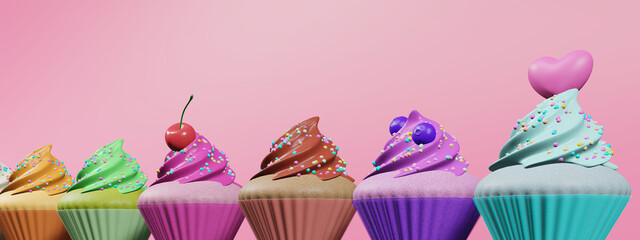 クリーム付きカップケーキ１セット（バニラ、オレンジ、抹茶、チェリー、チョコ、ブルーベリー、ハワイアン）