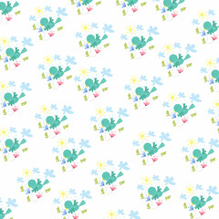 Seamless pattern. Portrait of a bird with flowers, leaves and sun. pattern For valentine,
bed sheets, cover bed, baby pajamas, print, packaging, decoration, wallpaper and design