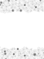 クローバーの花と葉の線画フレーム④黒_縦_上下