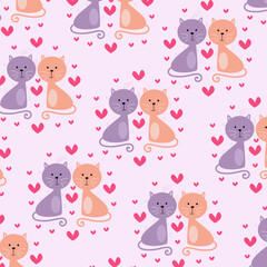 Seamless pattern. Portrait of two cute cats in love. pattern For valentine,bed sheets, cover bed, baby pajamas, print, packaging, decoration, wallpaper and design