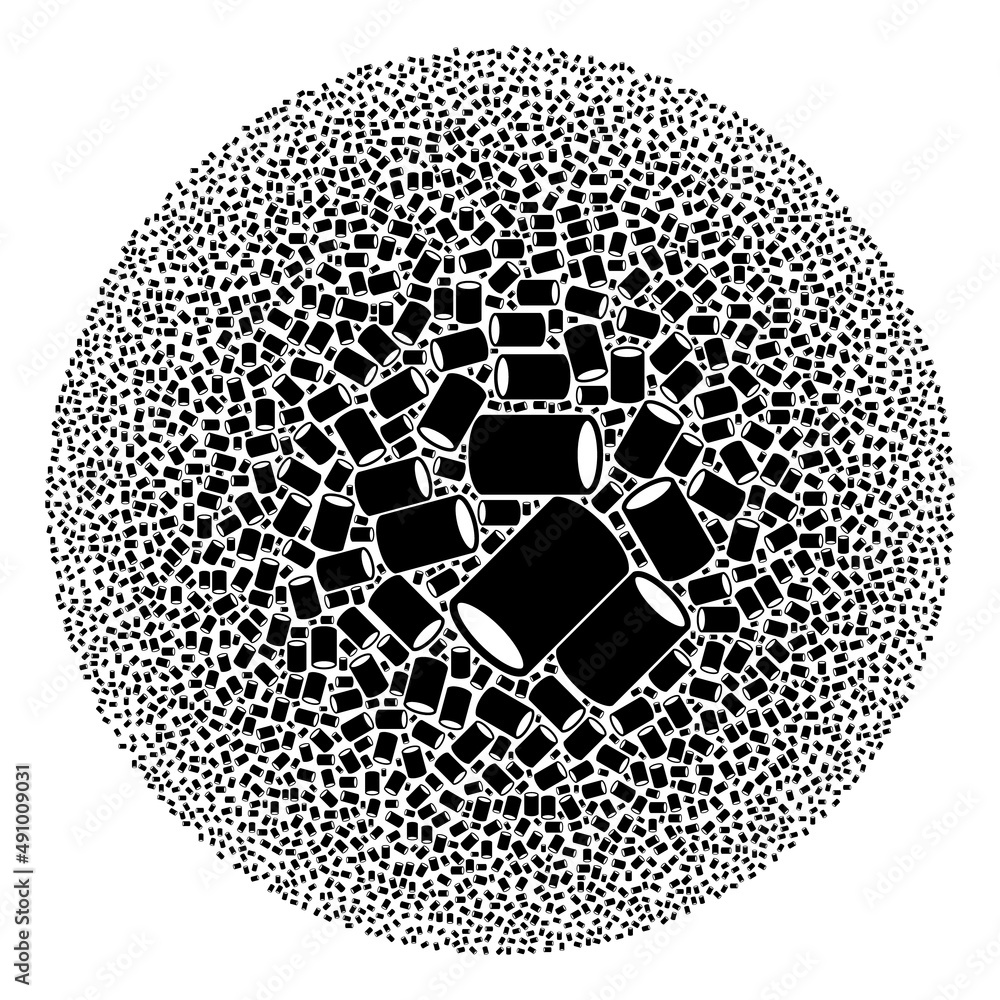 Poster cylinder icons are organized into round collection. cylinder icon bubble composition. abstraction ro