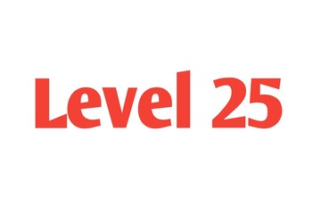 Fototapeta na wymiar Level 25 sign in Red isolated on white background, 3d illustration