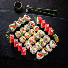 sushi on the black background