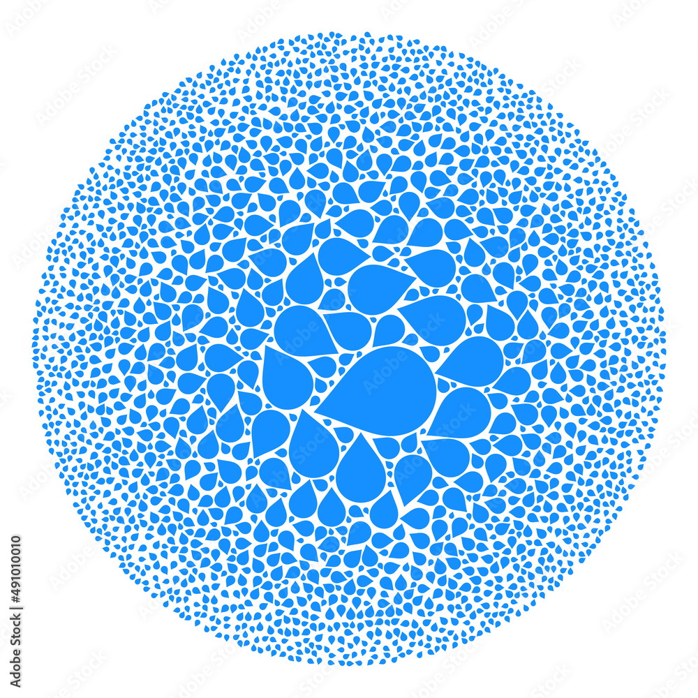 Poster water drop elements are scattered into bubble collection. water drop icon round mosaic. abstraction 