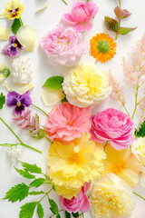 summer flowes and leaves, top view