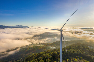 Aerial view of wind farm at Cau Dat town, Dalat, Lam Dong, Vietnam