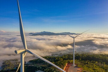 Aerial view of wind farm at Cau Dat town, Dalat, Lam Dong, Vietnam