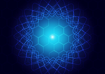 Abstract vector hexagon and wave on blue background, Technology Big data concept, illustration vector design