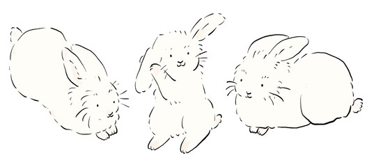 手描きのかわいいうさぎセット