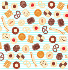 Digital watercolor cookie pattern (light blue striped background)