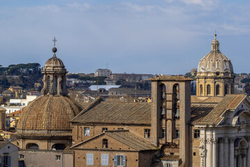 Fototapeta na wymiar rome many domes view from vatican museum terrace aerial panorama