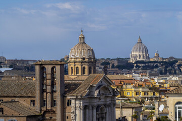Fototapeta na wymiar rome many domes view from vatican museum terrace aerial panorama