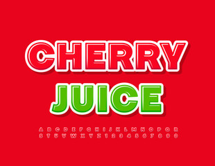 Vector bright Edmblem Cherry Juice. Glossy Red Font. Artistic Alphabet Letters and Numbers