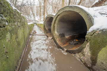 Drainage collector for drainage of surface and flood water and snow. With two pipes on the...