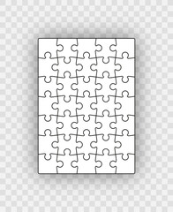 Puzzle pieces. Jigsaw outline grid. Simple background with 5x7 shapes. Thinking mosaic game. Laser cut frame. Vector illustration. Abstract leisure toy.