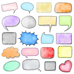 Set of speech bubble quote icons. Flat vector design, colorful watercolor speech bubble set 