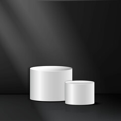 3D white podium luxury with overlapping for display product. Minimal style concept on studio room black background.