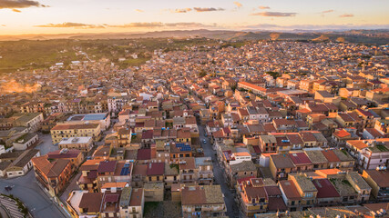 Aerial View of Barrafranca at Sunset, Enna, Sicily, Italy, Europe